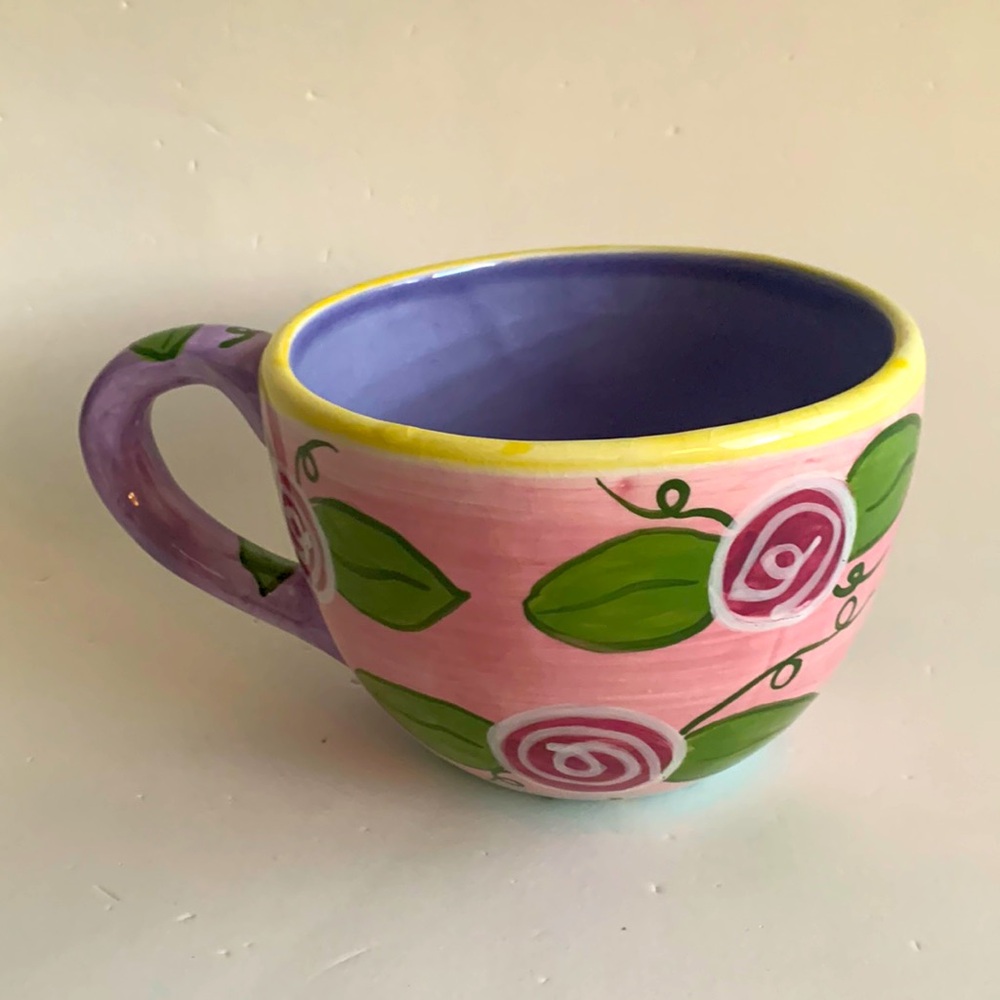 Bella Casa by Ganz Whimsical Purple & Pink Large Ceramic Mug w/ Floral Design